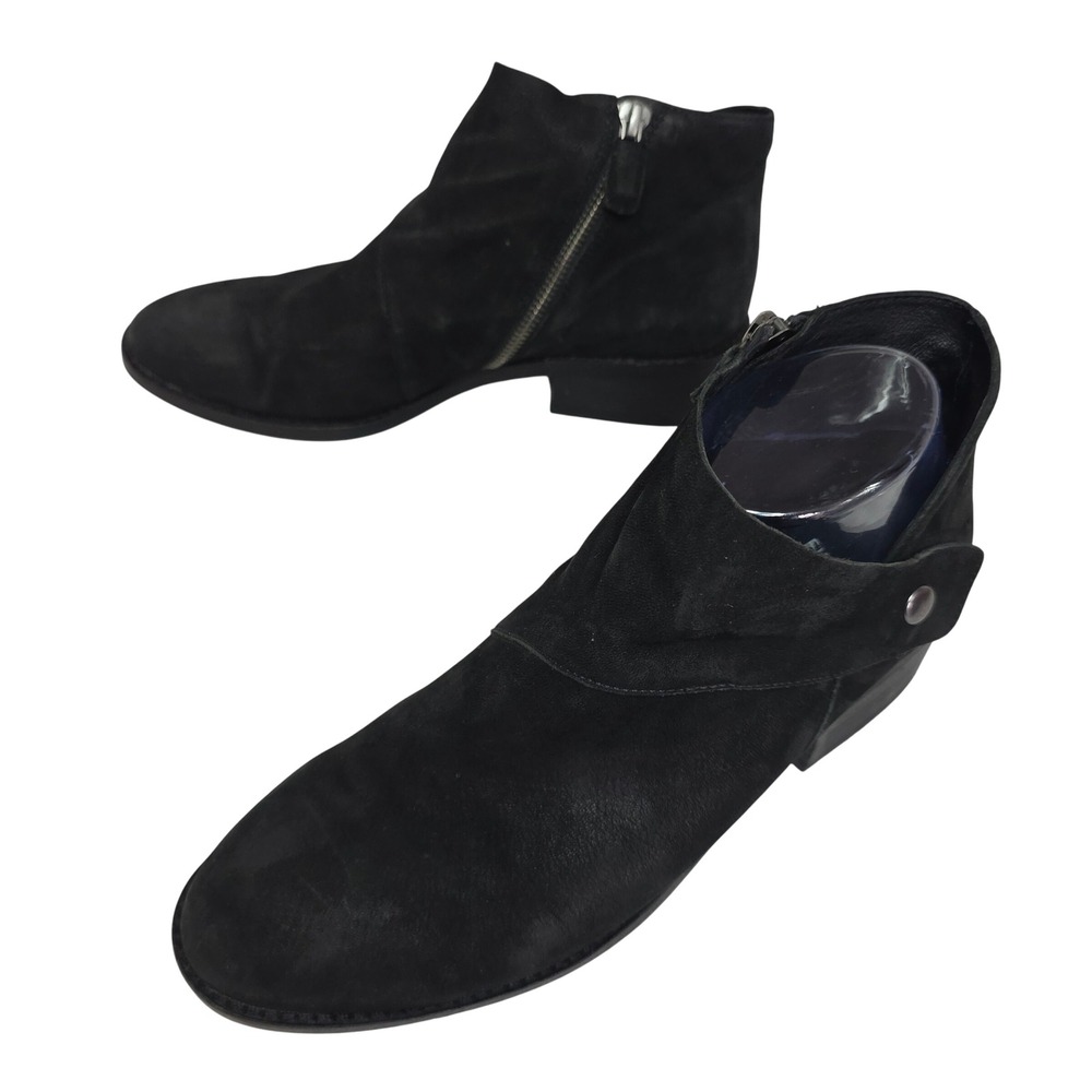 Eileen Fisher Black Suede Ankle Boots Side Zip VERO CUOIO W's Size 9 some wear